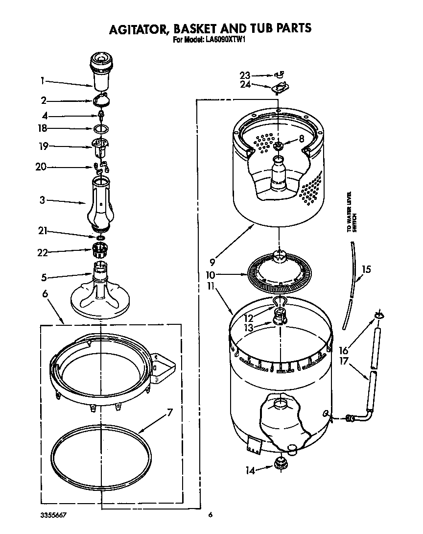 AGITATOR, BASKET AND TUB