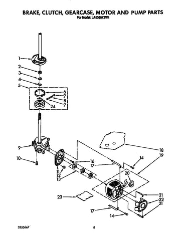 Brake, clutch, gearcase, motor and pump