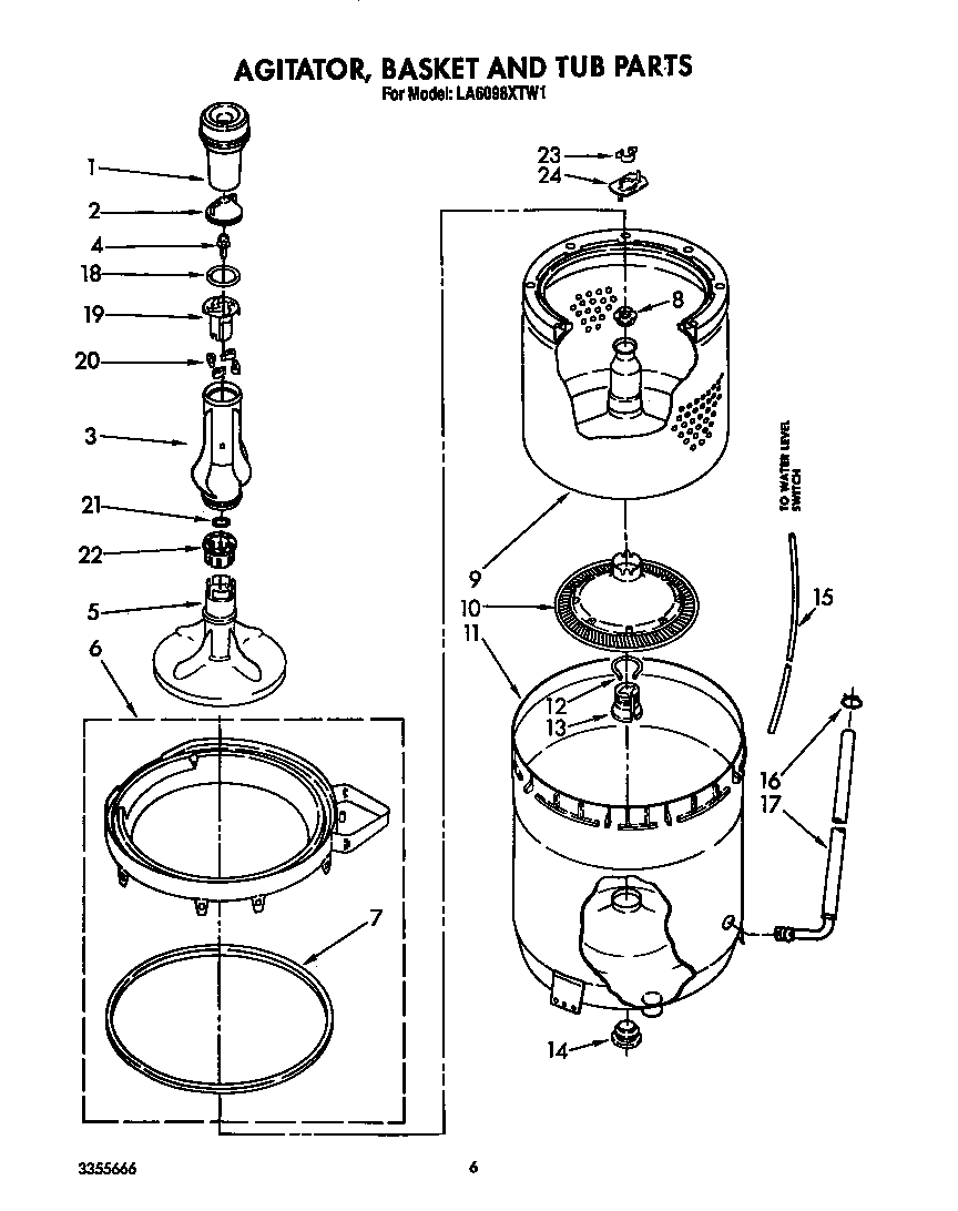 AGITATOR, BASKET AND TUB