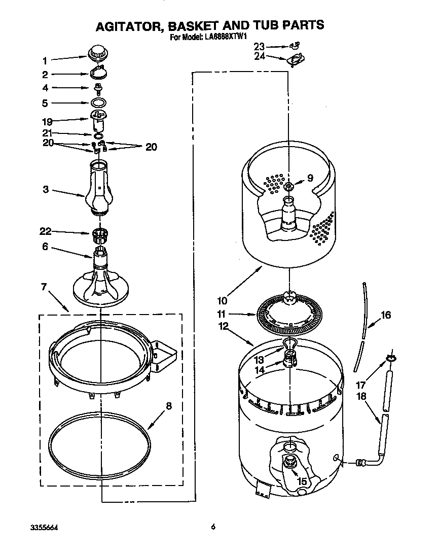 AGITATOR, BASKET AND TUB