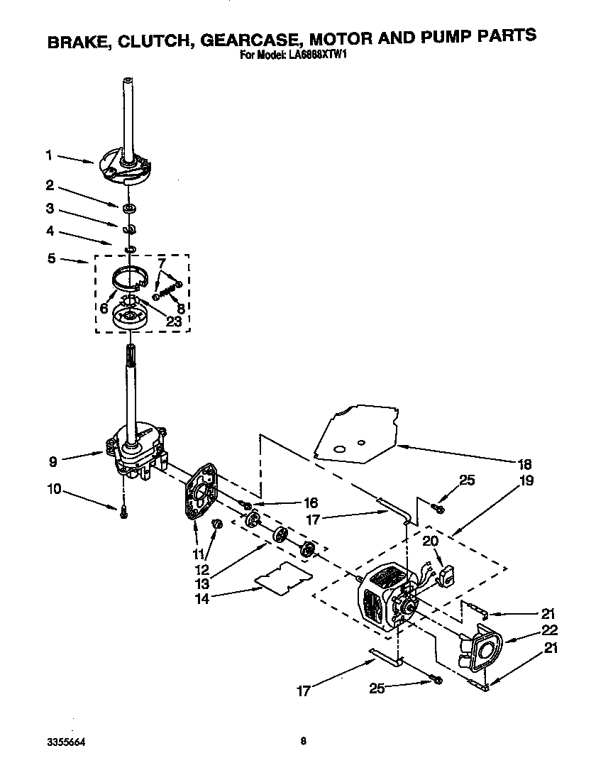 Brake, clutch, gearcase, motor and pump