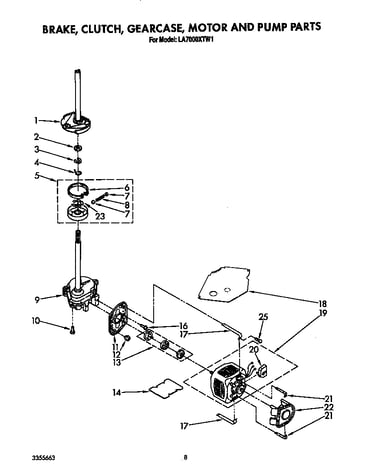 Brake, clutch, gearcase, motor and pump