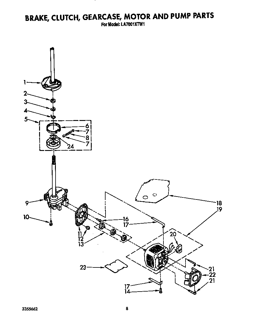 Brake, clutch, gearcase, motor and pump