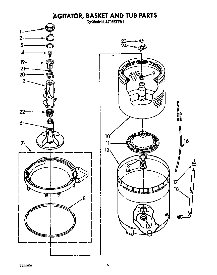 Agitator, basket and tub