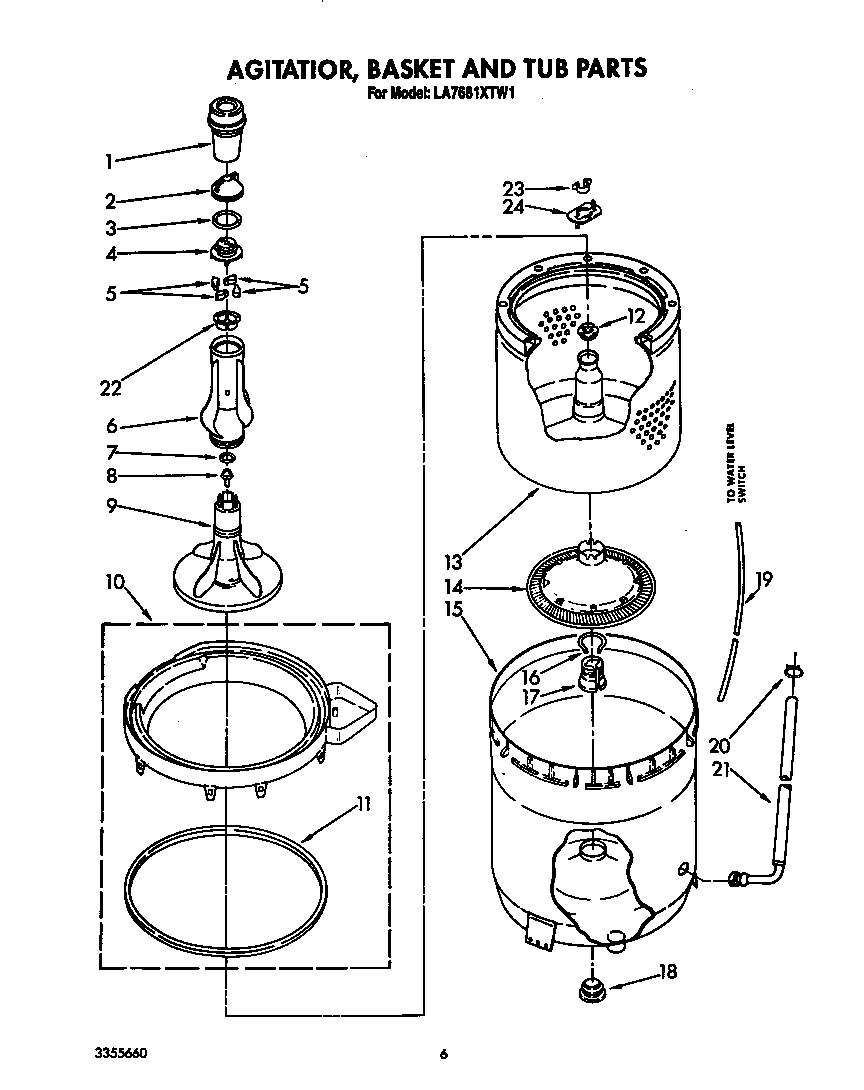 AGITATOR, BASKET AND TUB