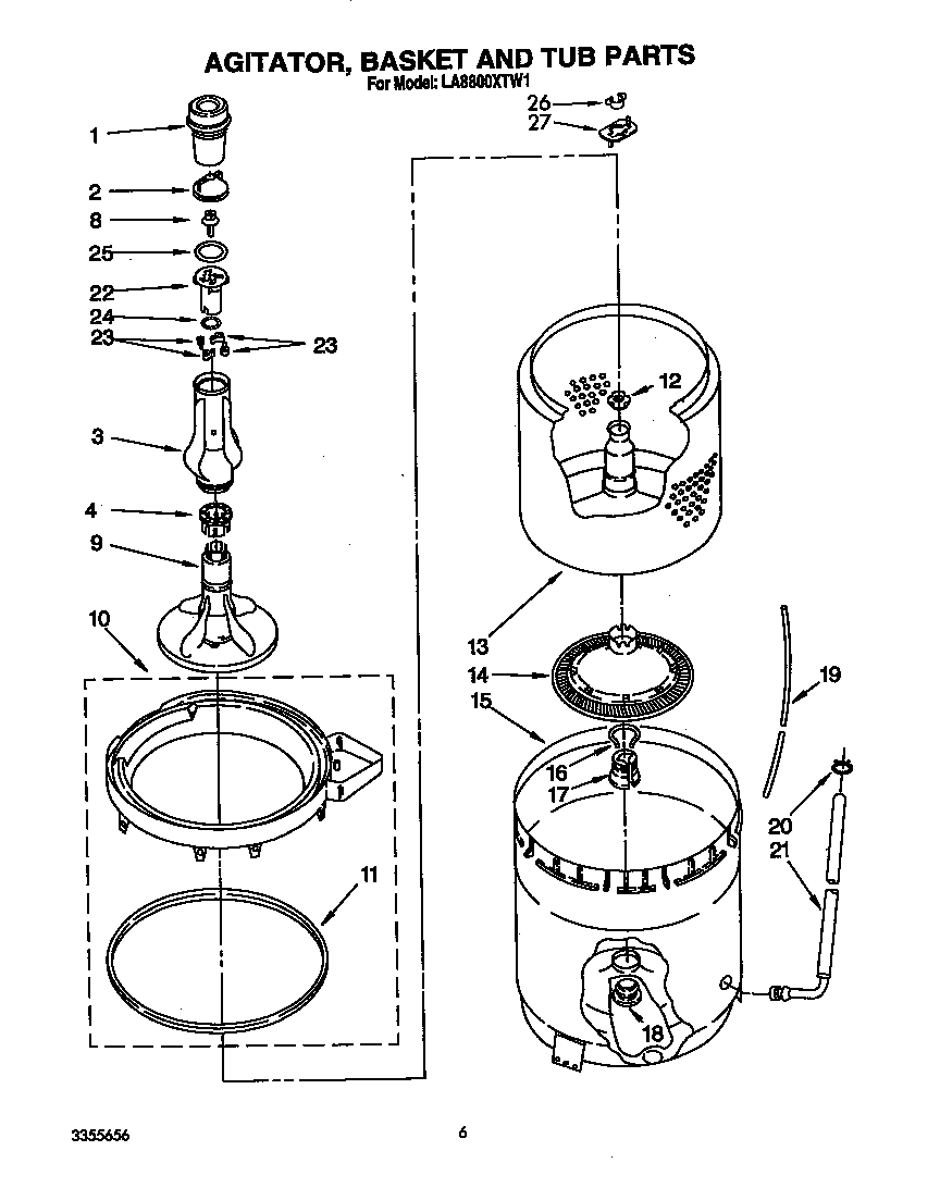 AGITATOR, BASKET AND TUB