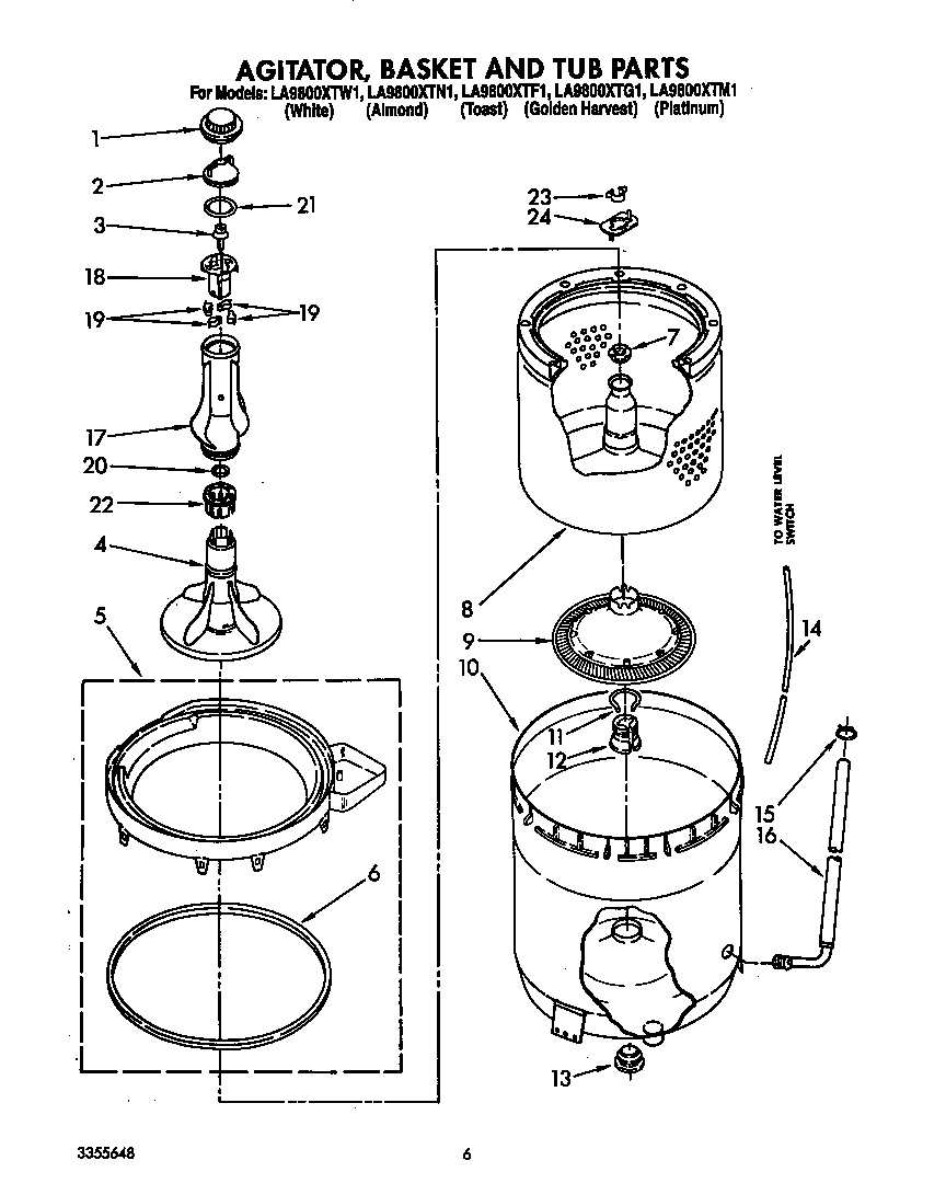 AGITATOR, BASKET AND TUB