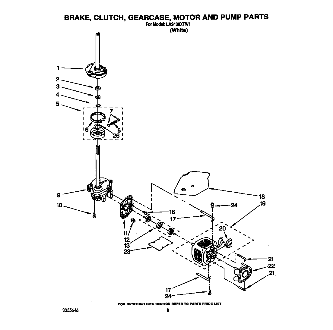 Brake, clutch, gearcase, motor and pump