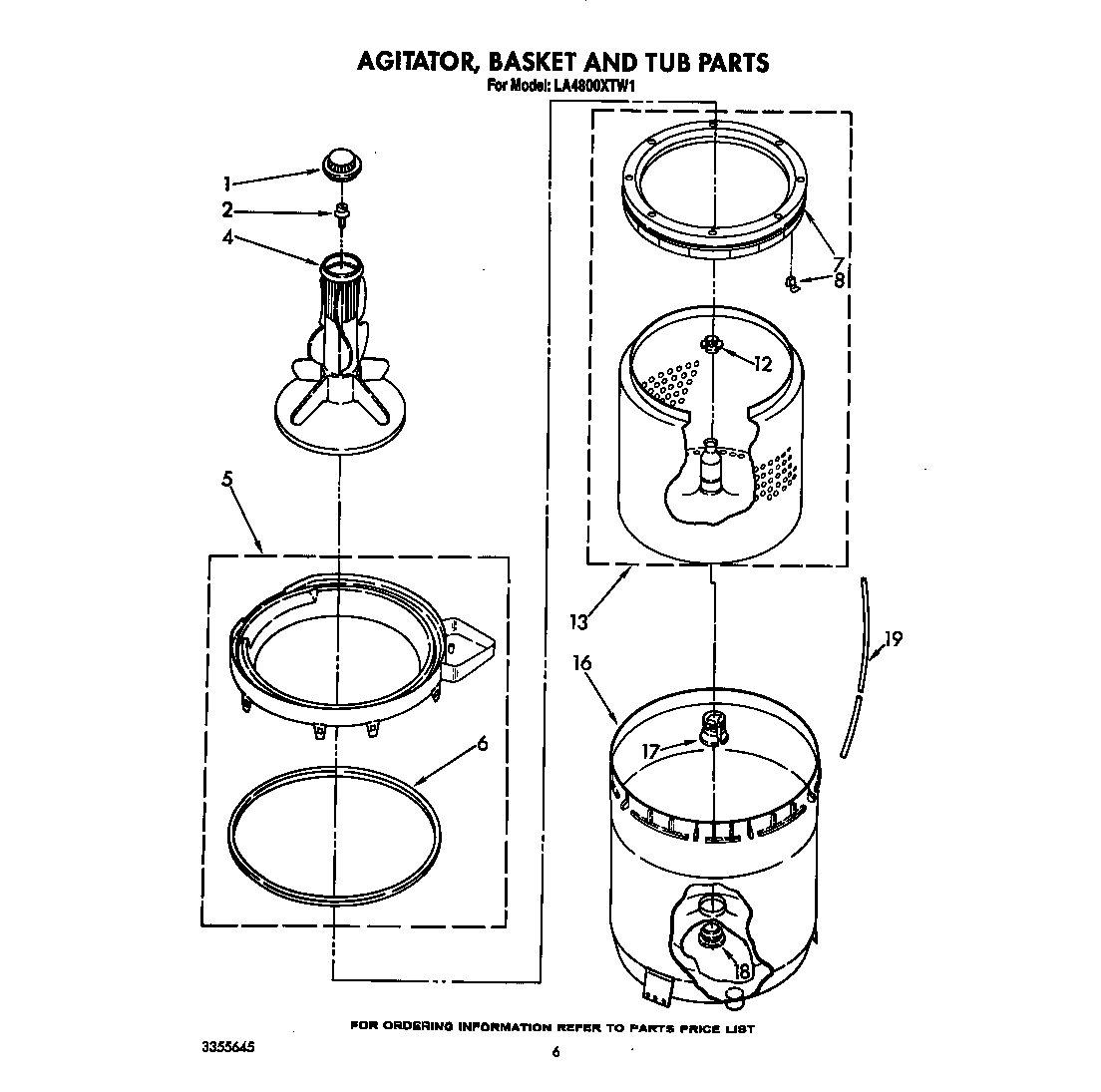 Agitator, basket and tub