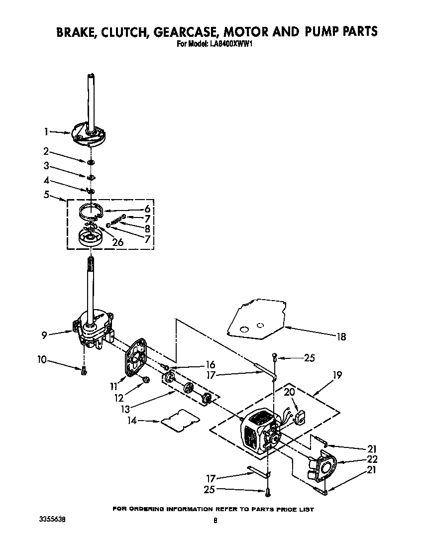Brake, clutch, gearcase, motor and pump