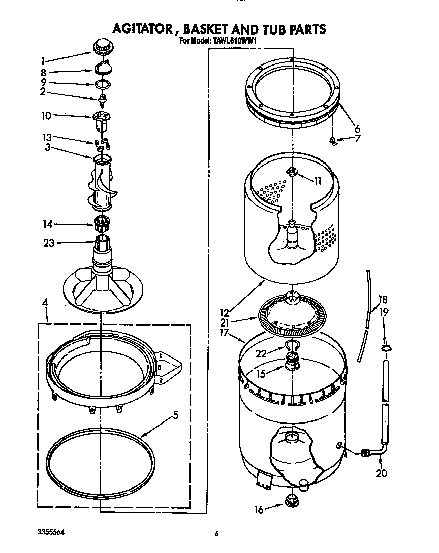 Agitator, basket, and tub