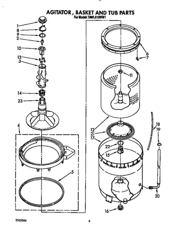 Agitator, basket, and tub
