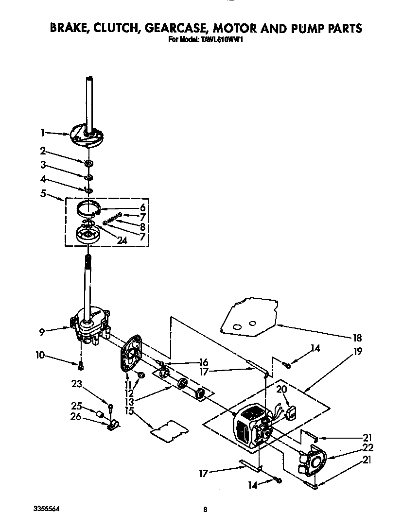 Brake, clutch, gearcase, motor and pump