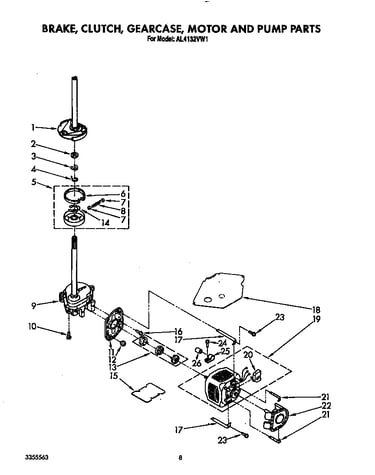 Brake, clutch, gearcase, motor and pump