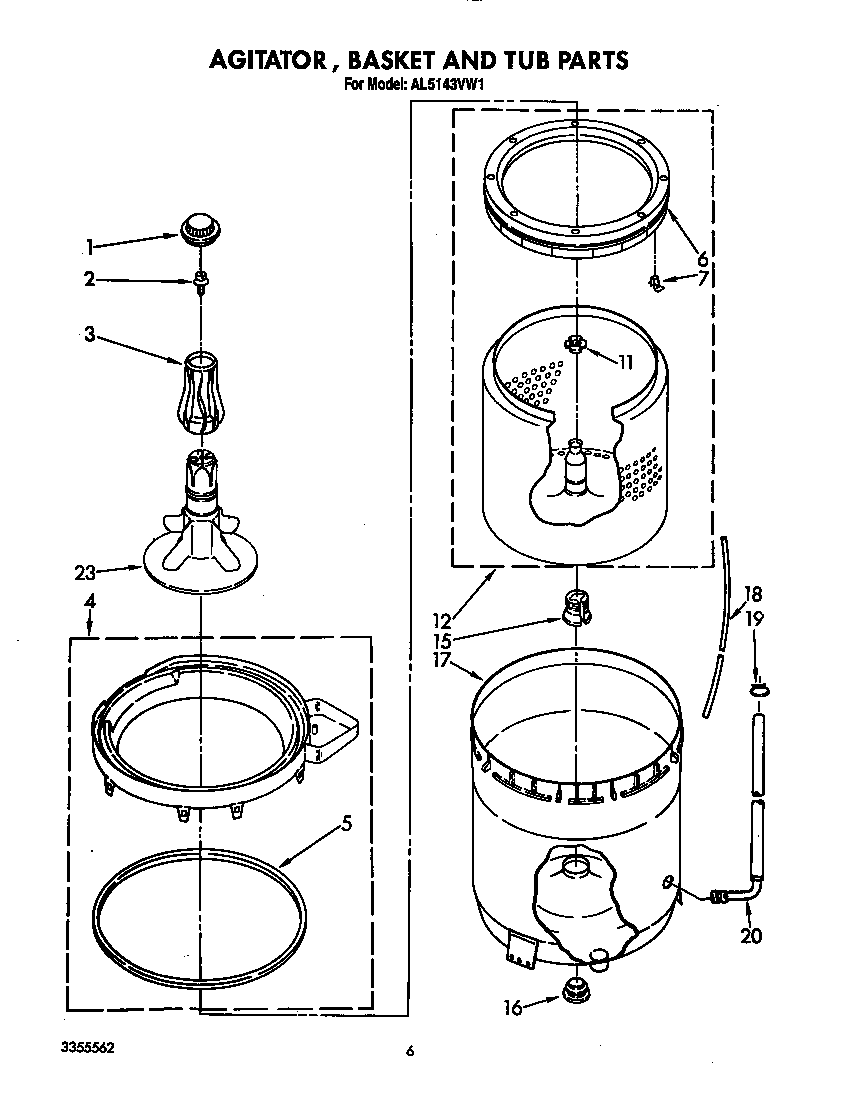Agitator, basket and tub