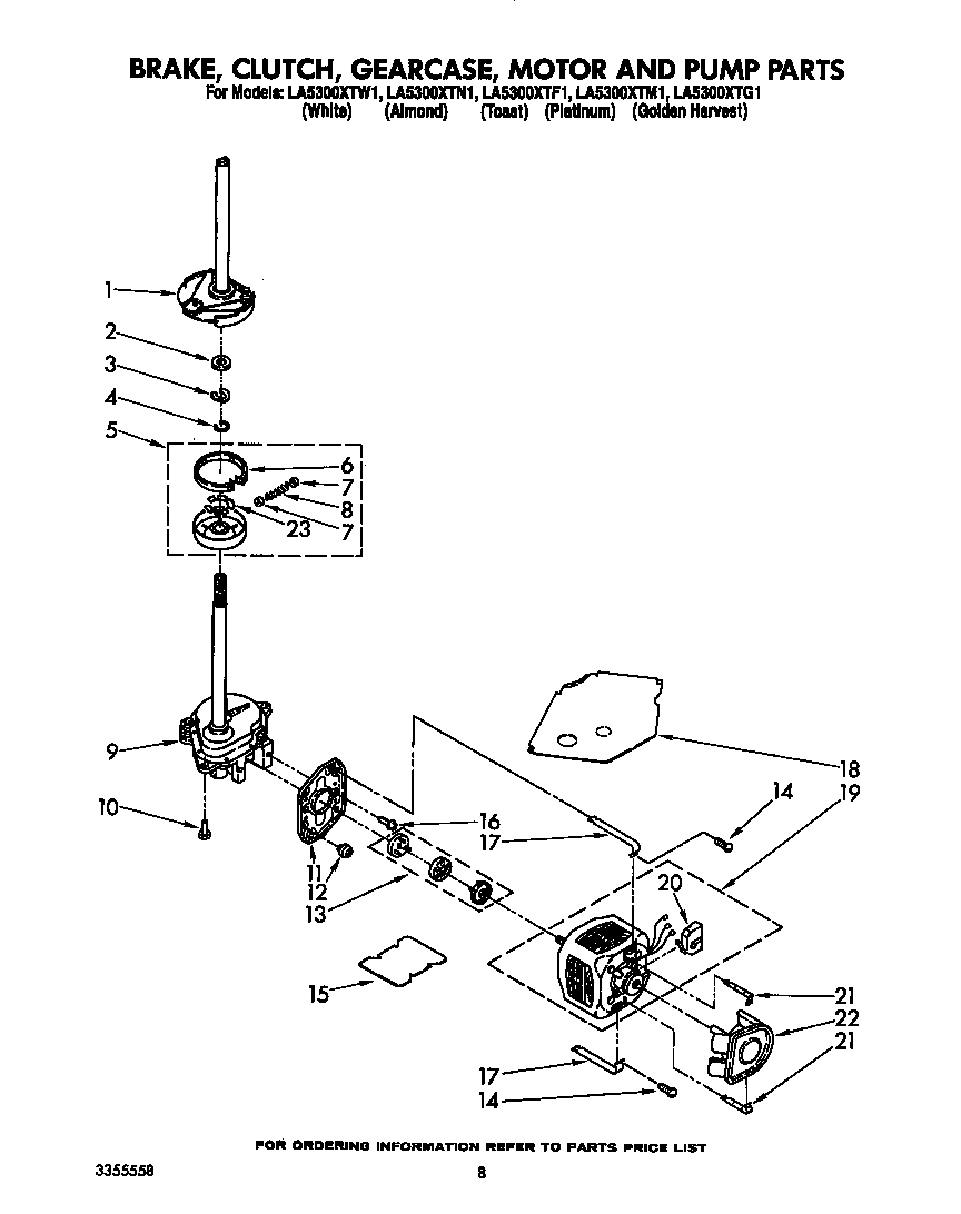 Brake, clutch, gearcase, motor and pump