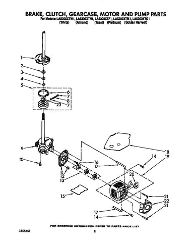 Brake, clutch, gearcase, motor and pump
