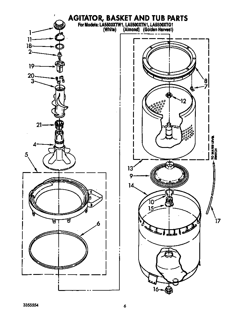 Agitator, basket and tub