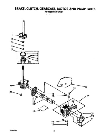 Brake, clutch, gearcase, motor and pump