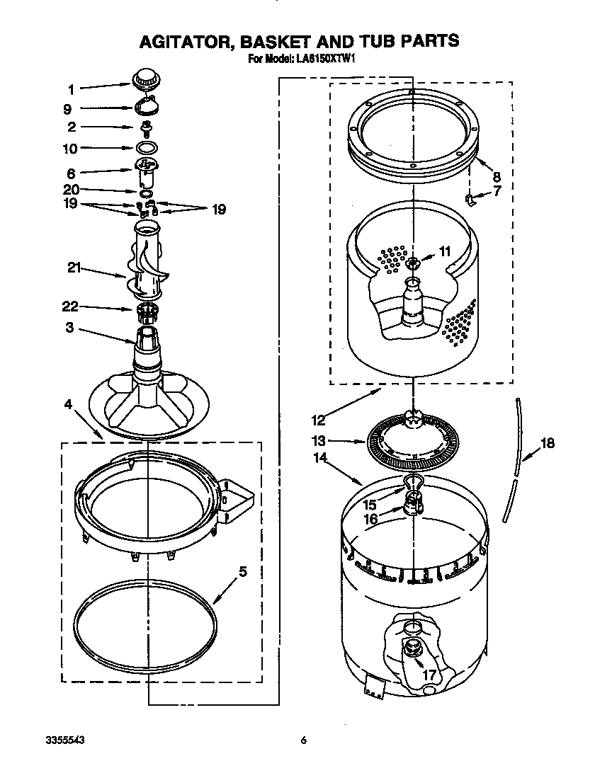 AGITATOR, BASKET AND TUB