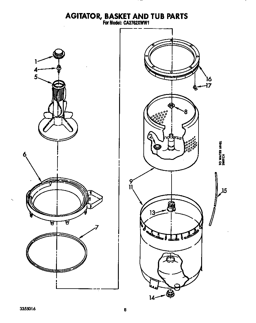 AGITATOR, BASKET AND TUB