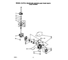 Whirlpool CA2762XWW1 brake, clutch, gearcase, motor and pump diagram