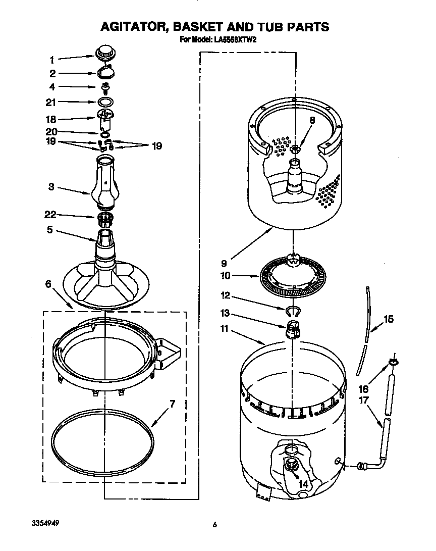 AGITATOR, BASKET AND TUB