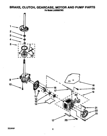 Brake, clutch, gearcase, motor and pump