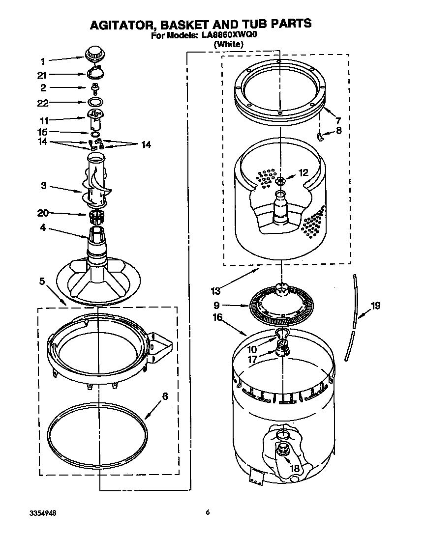 Agitator, basket and tub