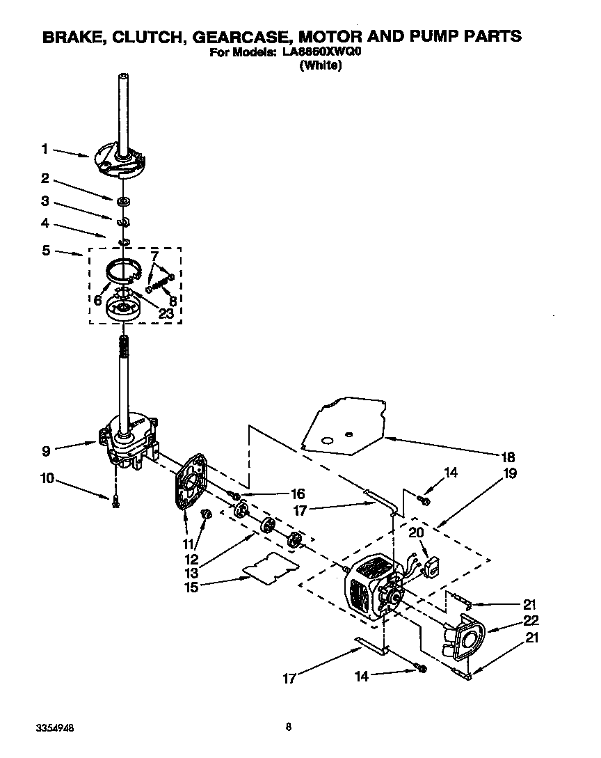 Brake, clutch, gearcase, motor and pump