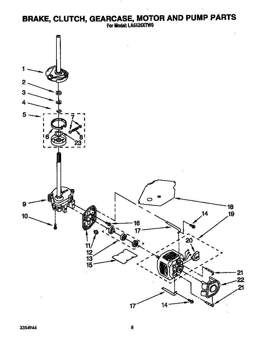 BRAKE, CLUTCH, GEARCASE, MOTOR, AND PUMP