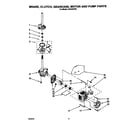 Whirlpool LA5525XTW0 brake, clutch, gearcase, motor, and pump diagram