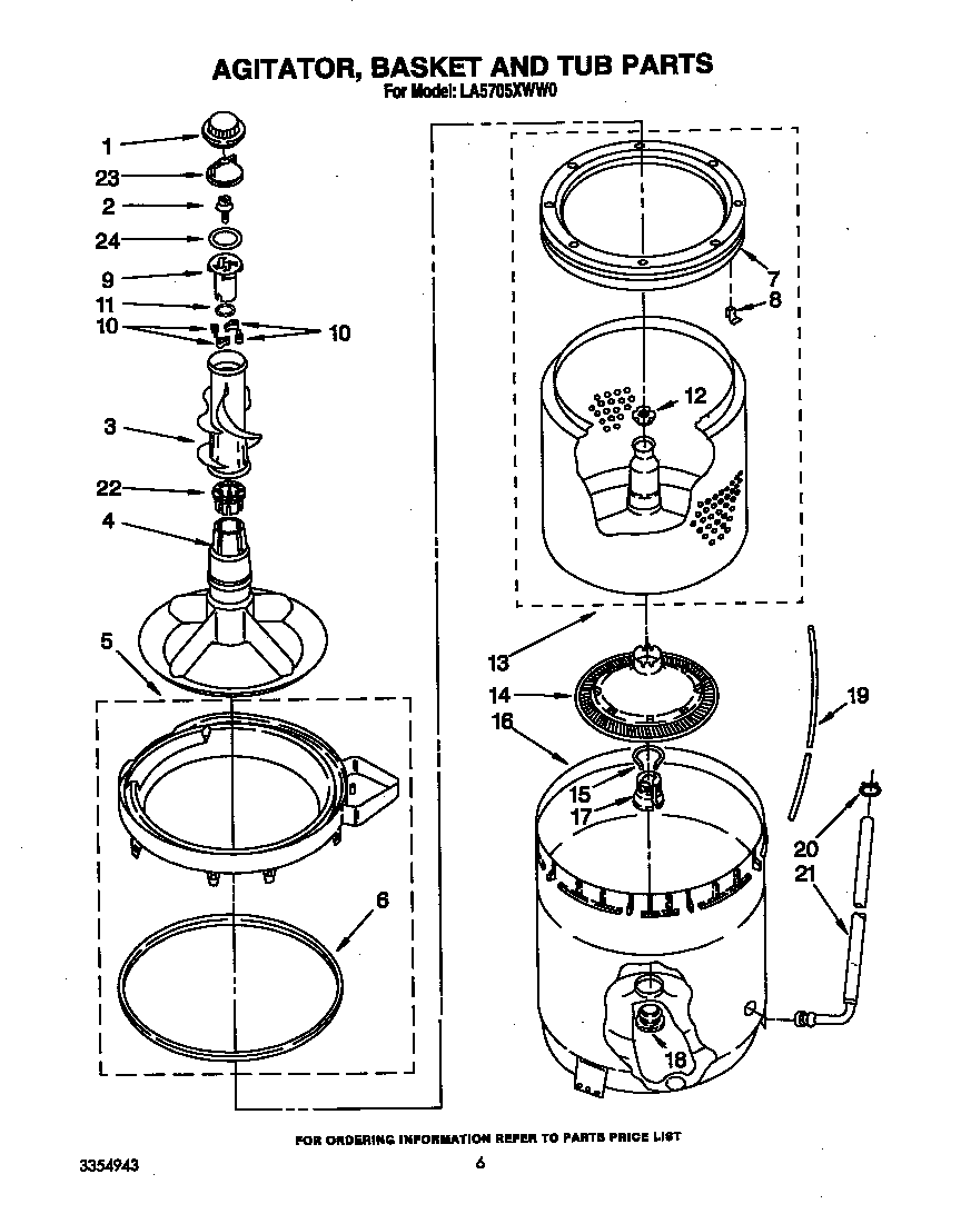 AGITATOR, BASKET AND TUB