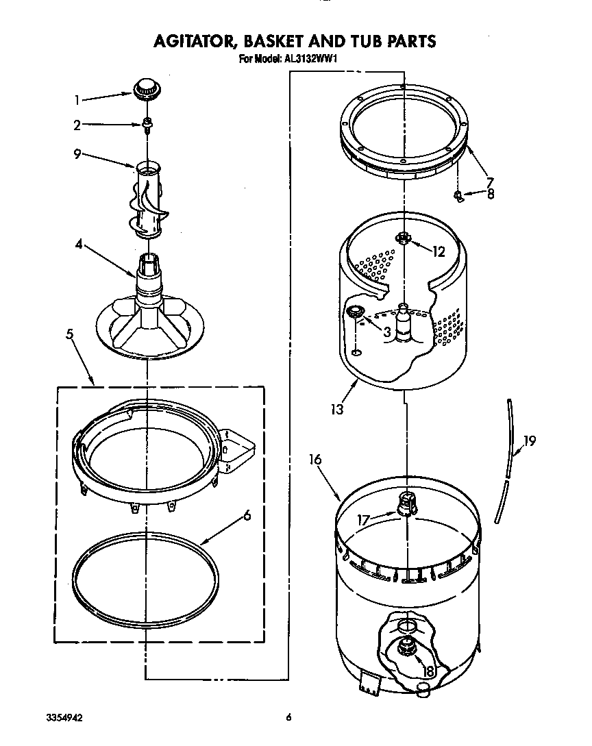 Agitator, basket and tub