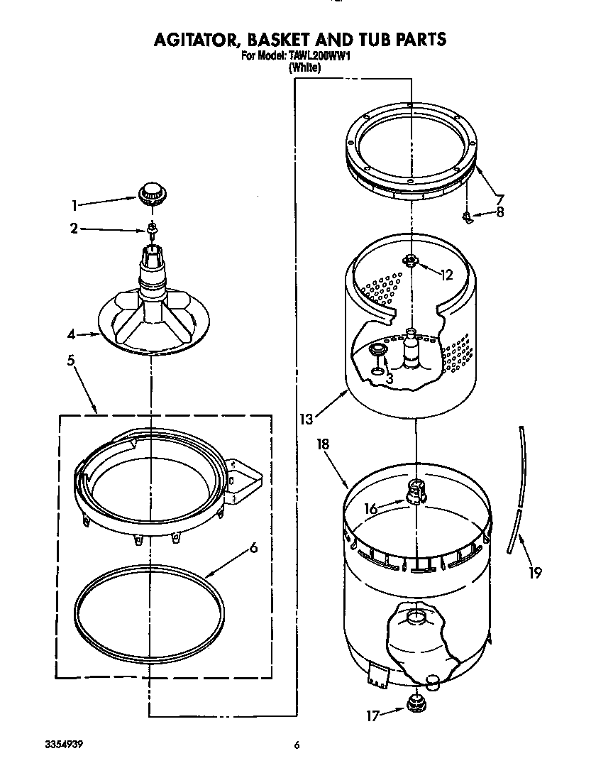 Agitator, basket and tub