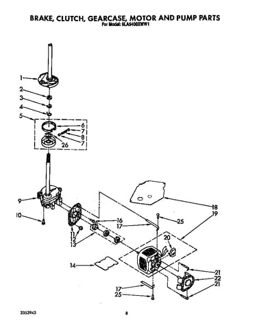 Brake, clutch, gearcase, motor and pump