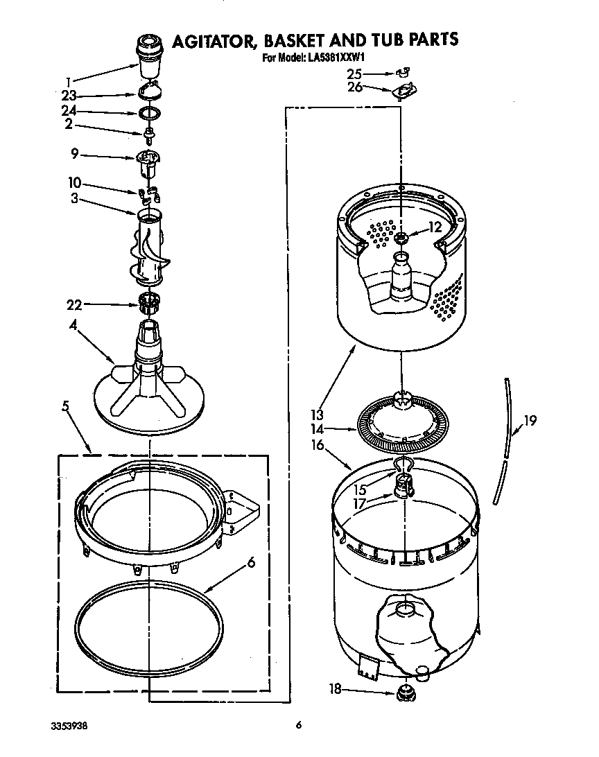 AGITATOR, BASKET AND TUB