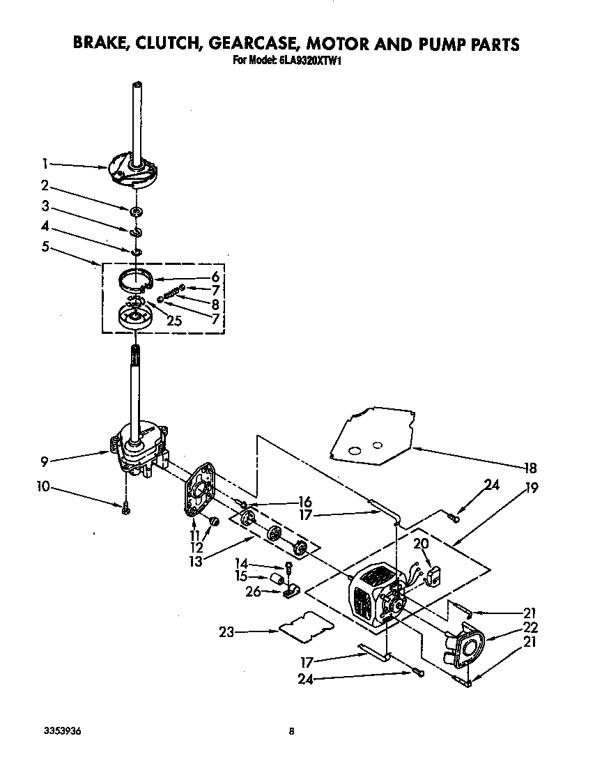 Brake, clutch, gearcase, motor and pump