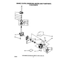 Whirlpool 6LA6300XTW2 brake, clutch, gearcase, motor and pump diagram