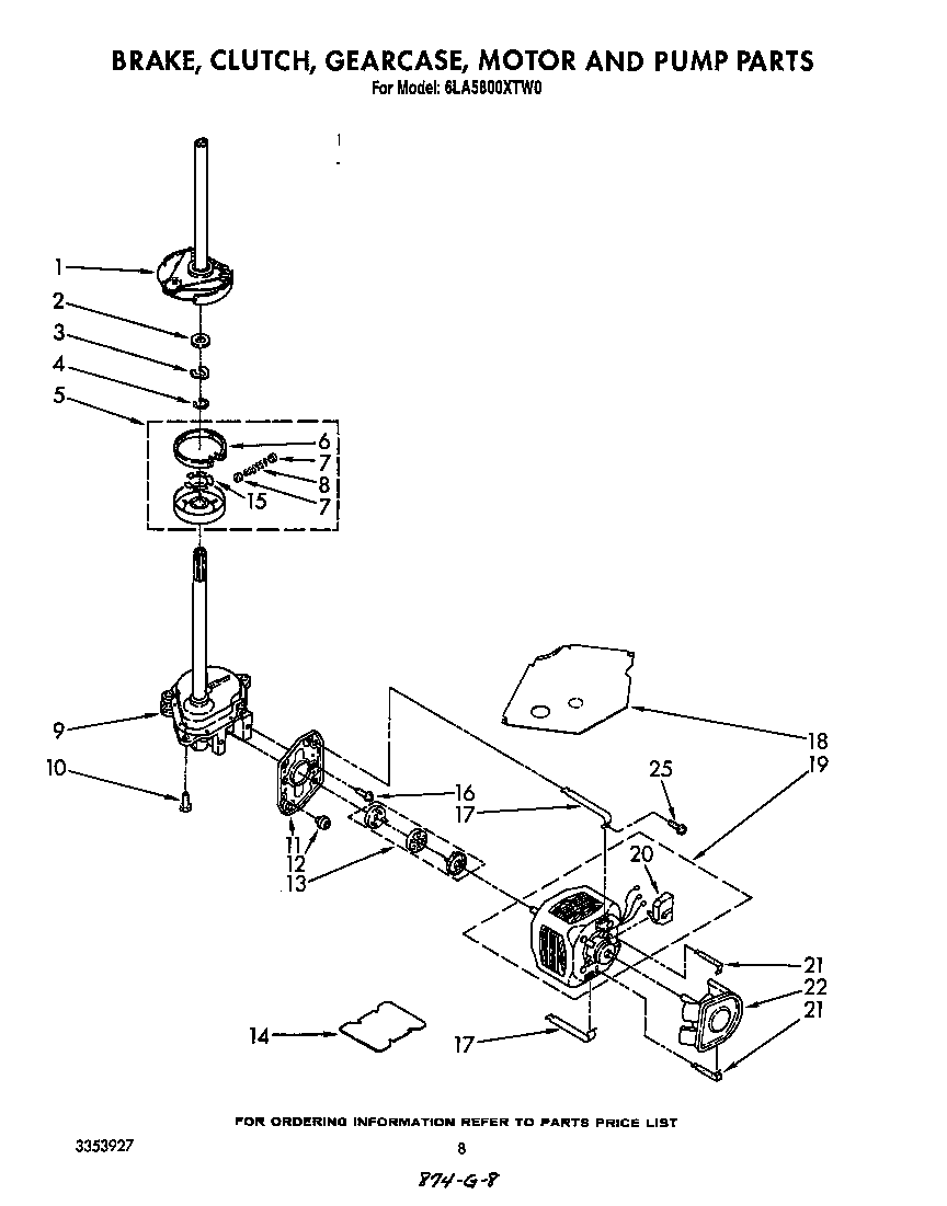 Brake, clutch, gearcase, motor and pump