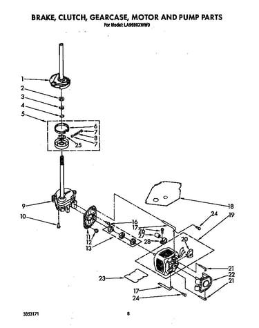 Brake, clutch, gearcase motor and pump