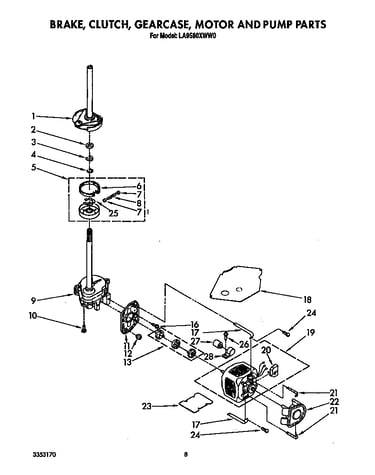 Brake, clutch, gearcase motor and pump