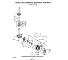 Whirlpool LA8400XWW0 brake, clutch, gearcase, motor and pump diagram