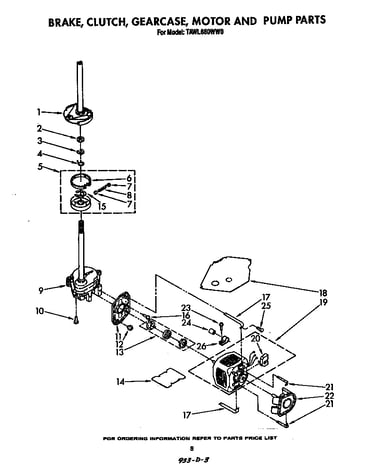Brake, clutch, gearcase, motor and pump