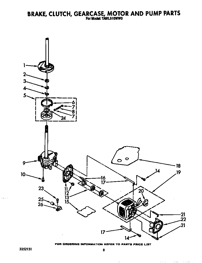 Brake, clutch gearcase, motor and pump