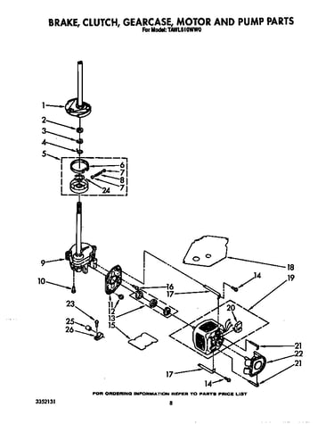 Brake, clutch gearcase, motor and pump