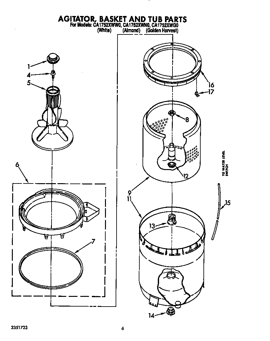 Agitator, basket and tub parts