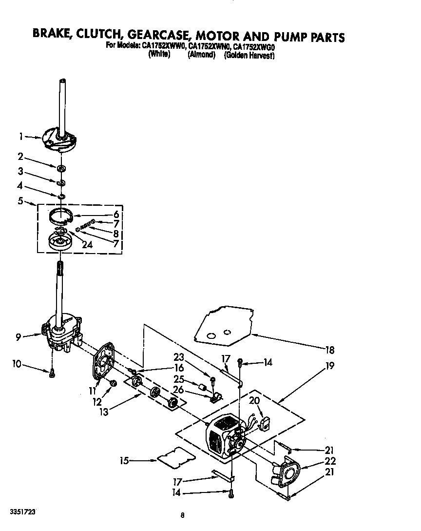 Brake, clutch, gearcase, motor, and pump
