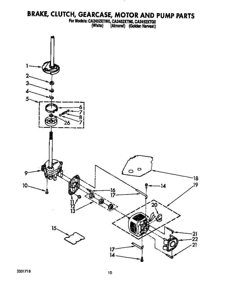 Brake, clutch, gearcase, motor and pump