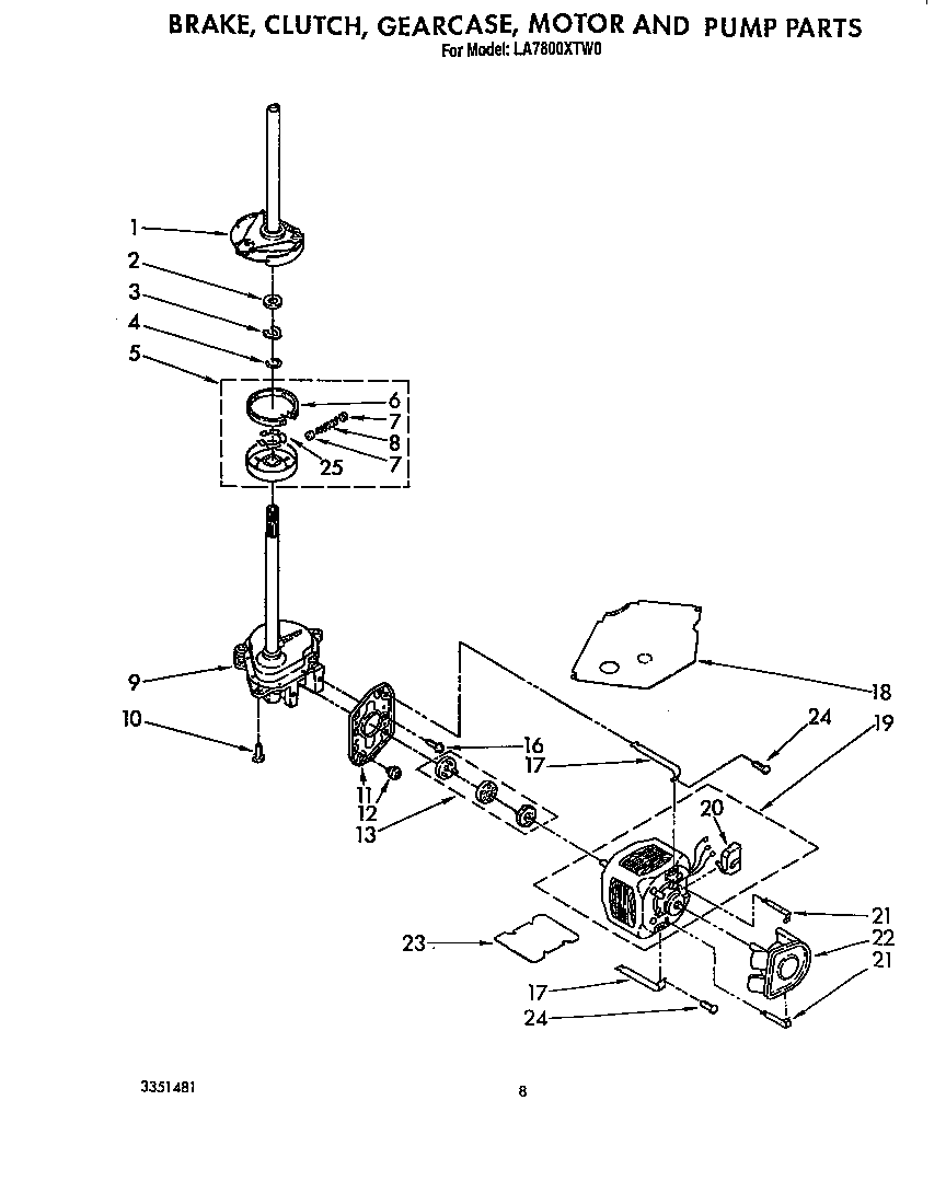 Brake, clutch, gearcase, motor and pump